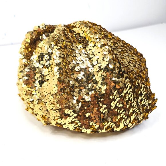 Vintage 70s 80s Gold Sequin Beret Slouchy Stretch - Picture 3 of 8